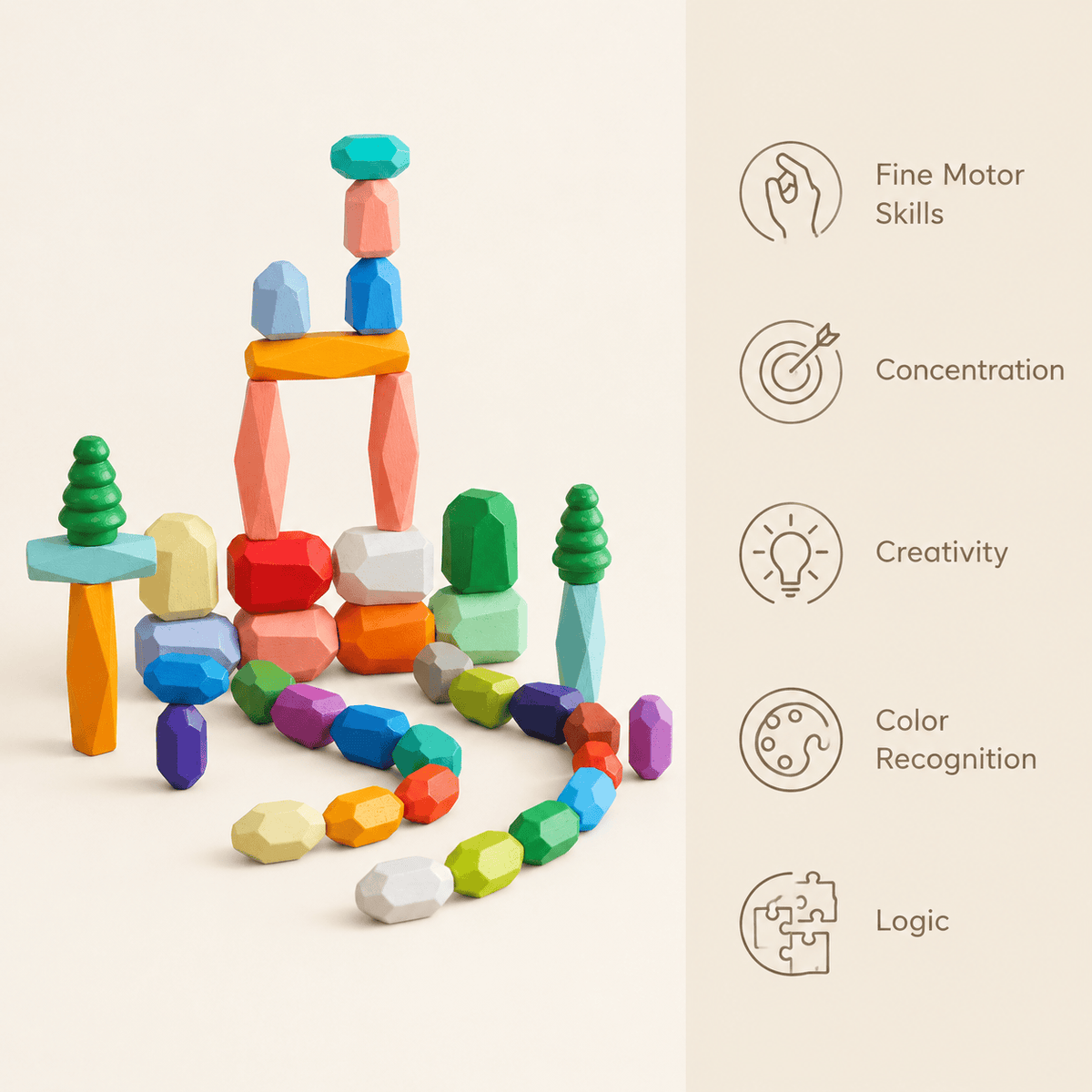 Montessori Wooden Stacking Stones Balancing Blocks for Toddlers