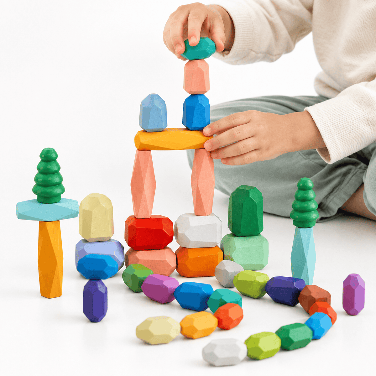 Montessori Wooden Stacking Stones Balancing Blocks for Toddlers