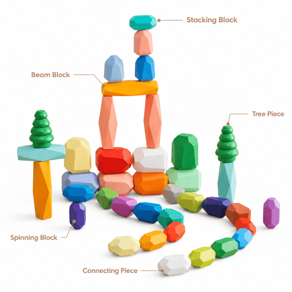 Montessori Wooden Stacking Stones Balancing Blocks for Toddlers
