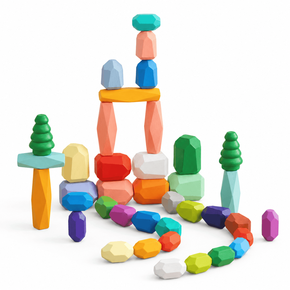 Montessori Wooden Stacking Stones Balancing Blocks for Toddlers