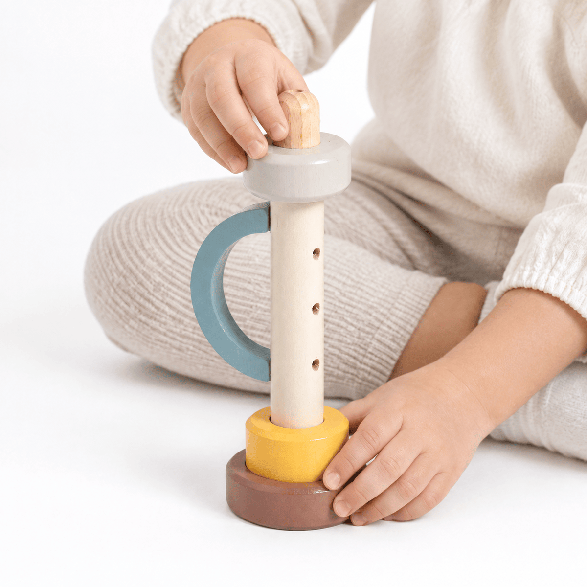 Montessori Wooden Stacking Toy with Rotating Rings for Toddlers