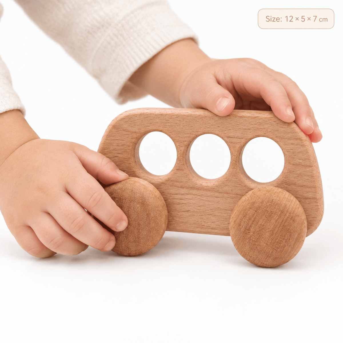 Montessori Wooden Toy Bus with Rolling Wheels for Toddlers