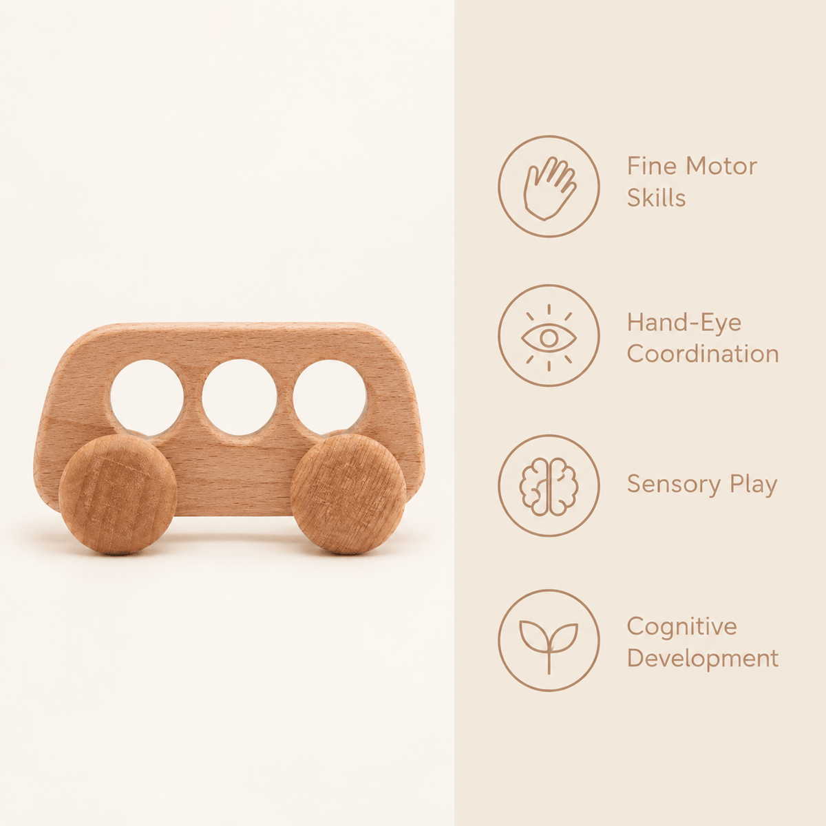 Montessori Wooden Toy Bus with Rolling Wheels for Toddlers