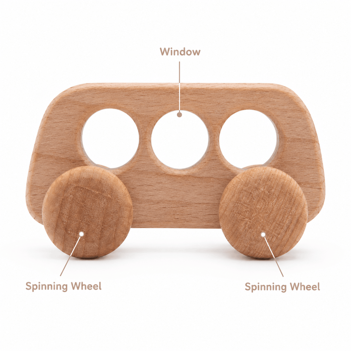 Montessori Wooden Toy Bus with Rolling Wheels for Toddlers