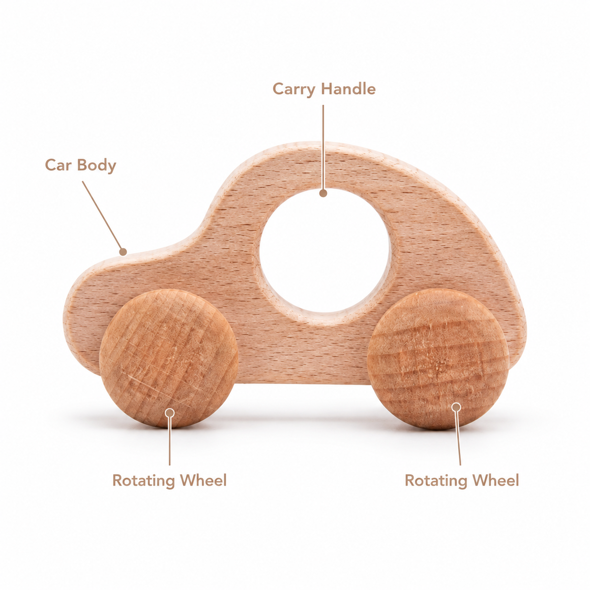 Montessori Wooden Toy Car with Grip Hole for Toddlers & Babies