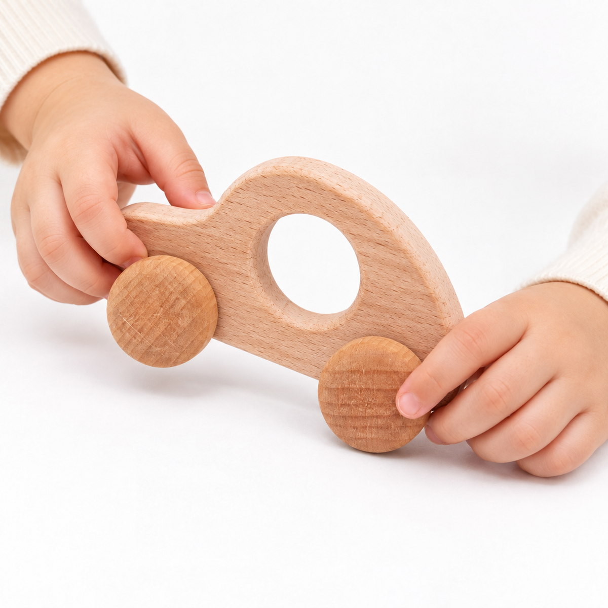 Montessori Wooden Toy Car with Grip Hole for Toddlers & Babies