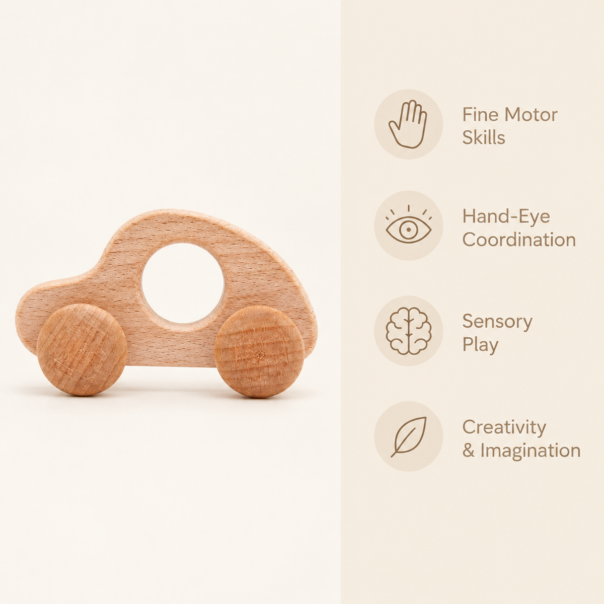 Montessori Wooden Toy Car with Grip Hole for Toddlers & Babies