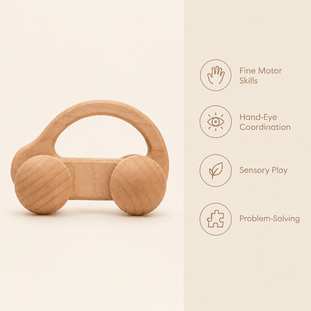 Montessori Wooden Toy Car with Wheels for Toddlers & Babies