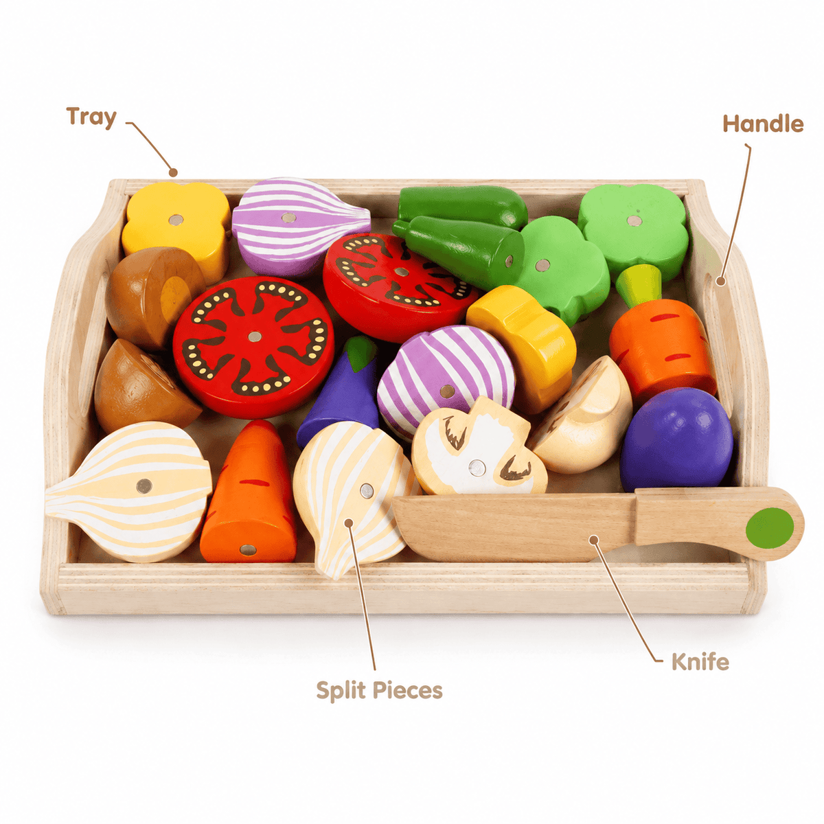 Montessori Wooden Vegetable Cutting Set for Toddlers – Kids Play Food
