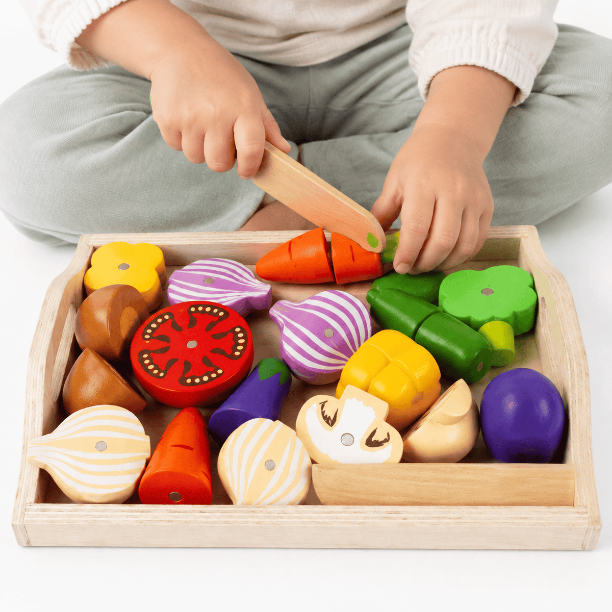 Montessori Wooden Vegetable Cutting Set for Toddlers – Kids Play Food