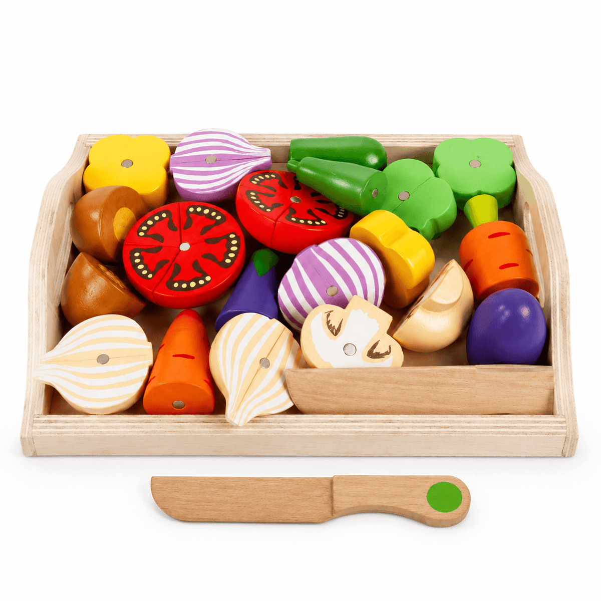 Montessori Wooden Vegetable Cutting Set for Toddlers – Kids Play Food