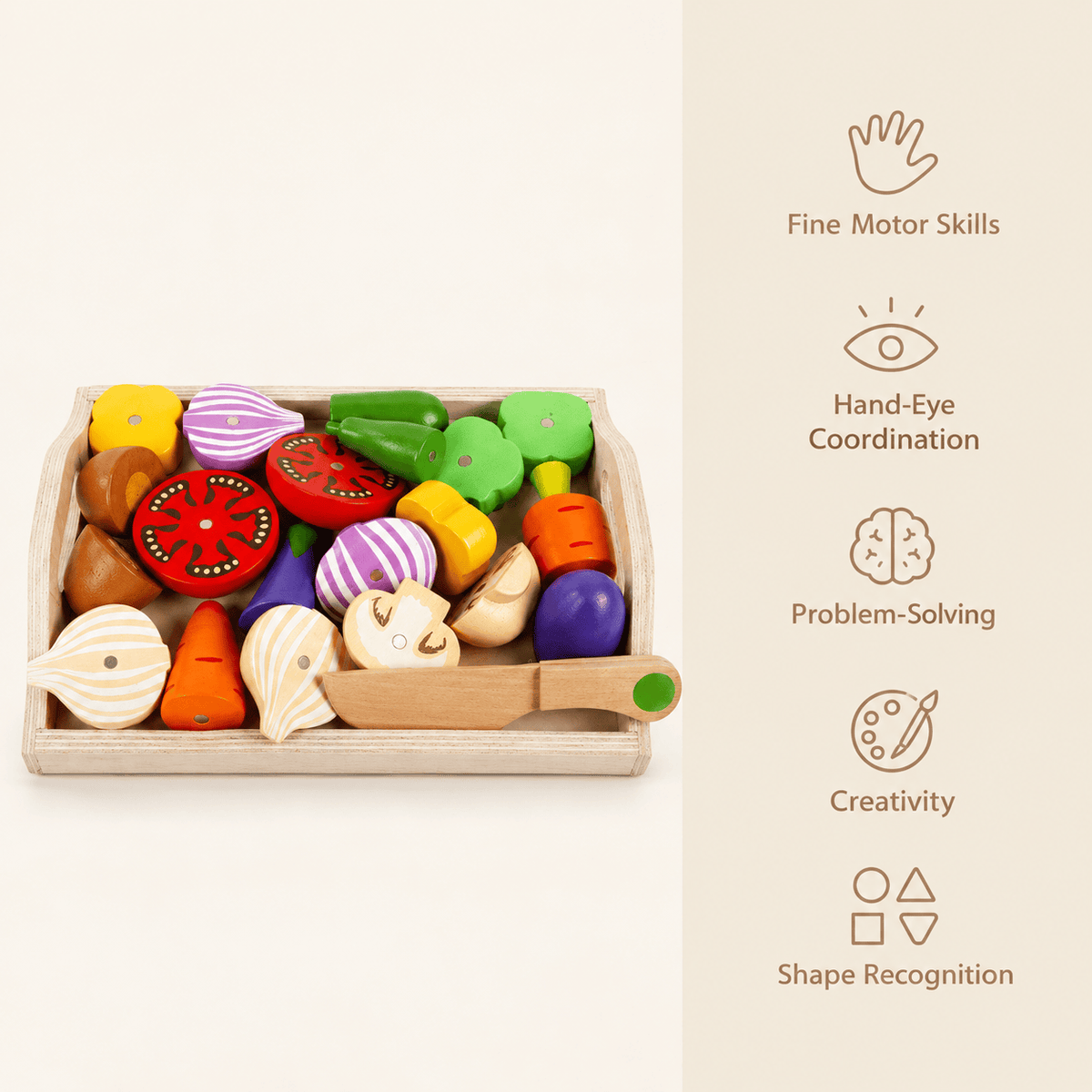 Montessori Wooden Vegetable Cutting Set for Toddlers – Kids Play Food