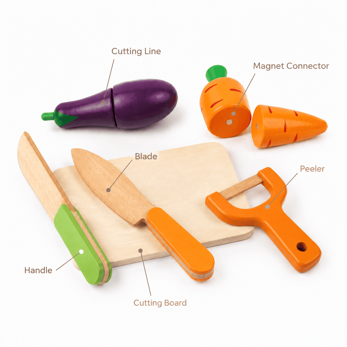 Montessori Wooden Vegetable Cutting Toy Set for Toddlers - Kitchen Pla