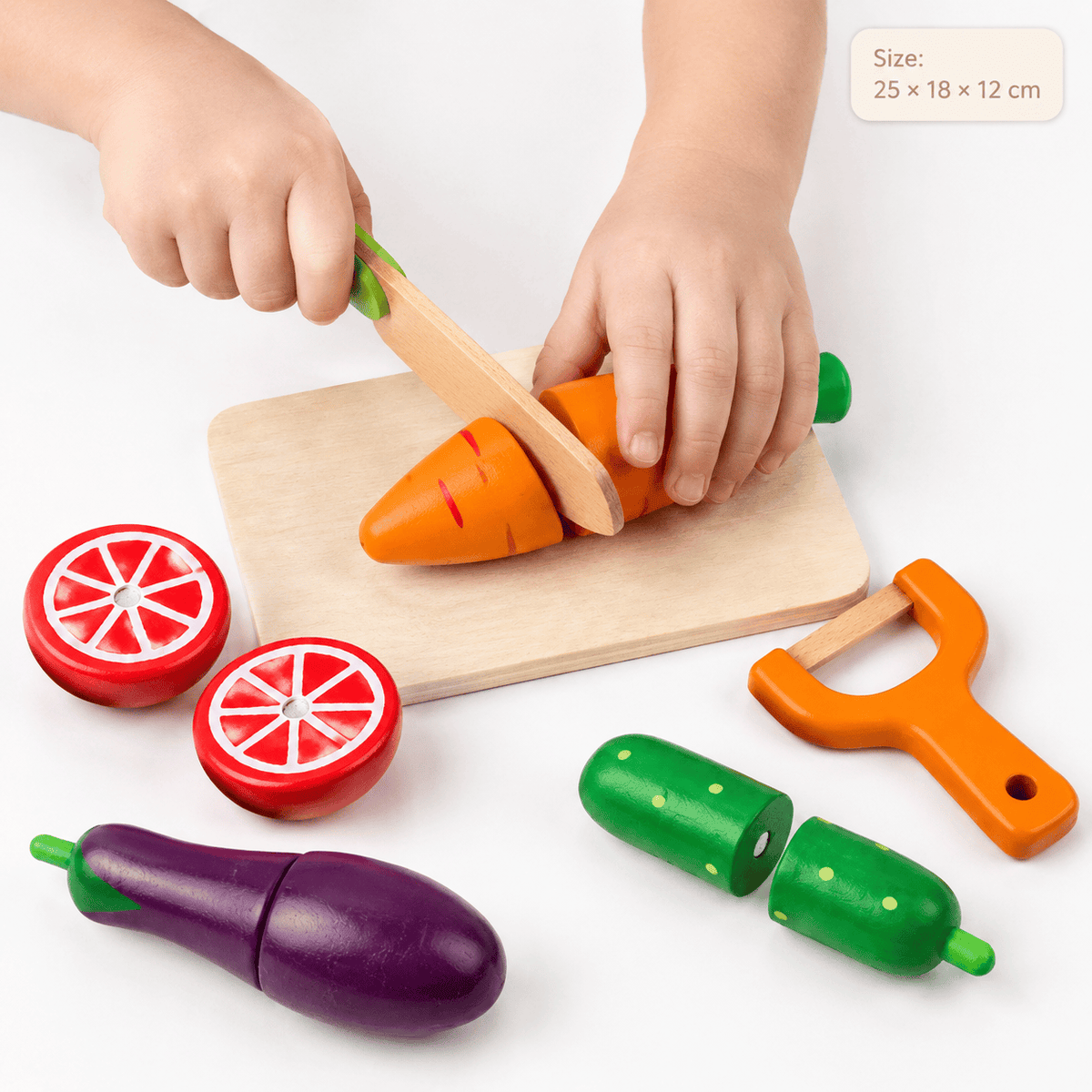 Montessori Wooden Vegetable Cutting Toy Set for Toddlers - Kitchen Pla