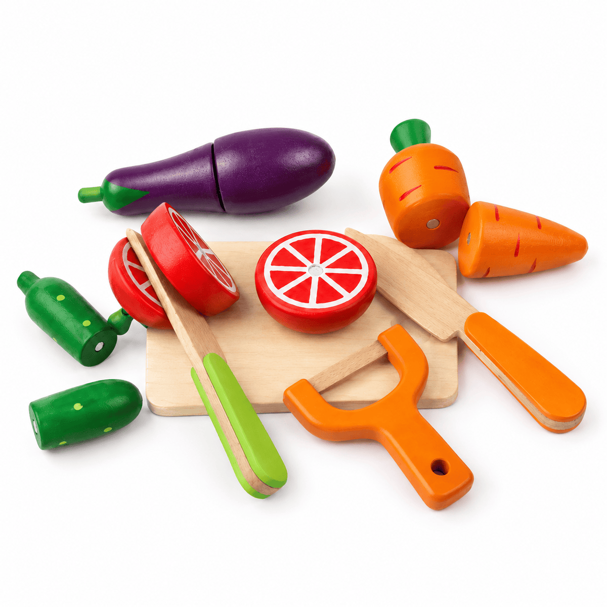 Montessori Wooden Vegetable Cutting Toy Set for Toddlers - Kitchen Pla