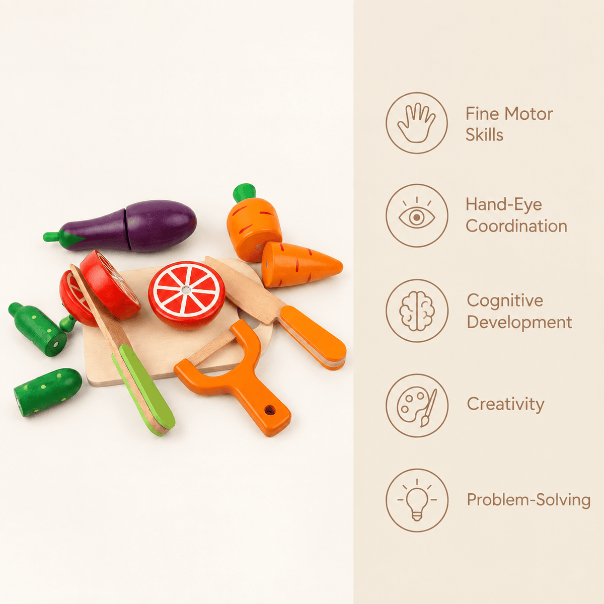 Montessori Wooden Vegetable Cutting Toy Set for Toddlers - Kitchen Pla