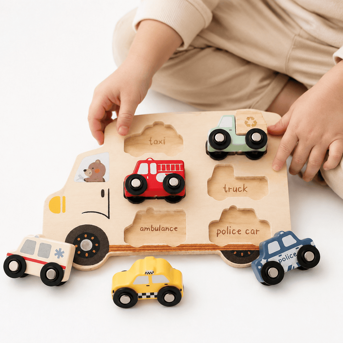 Montessori Wooden Vehicle Shape Sorting Puzzle for Toddlers