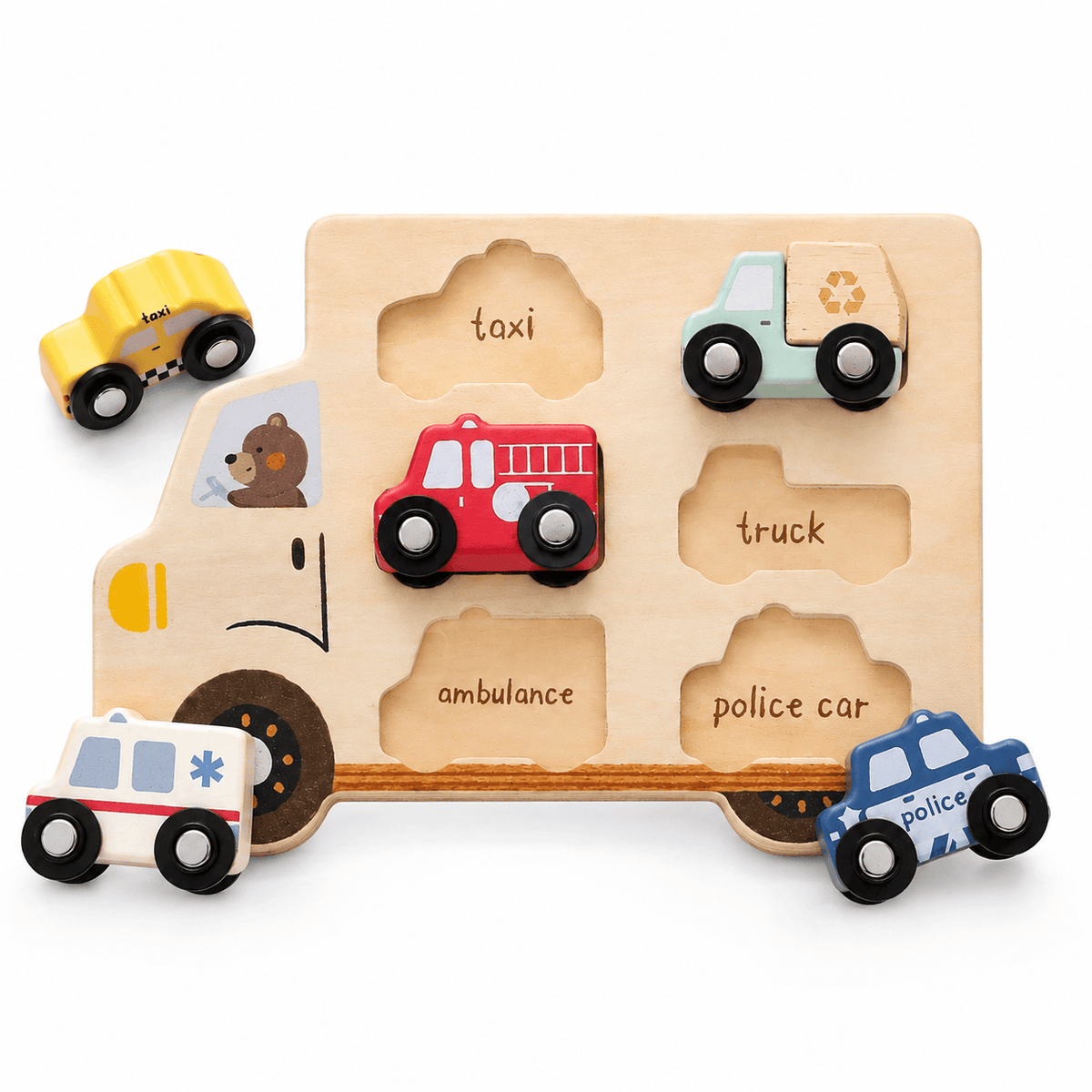 Montessori Wooden Vehicle Shape Sorting Puzzle for Toddlers