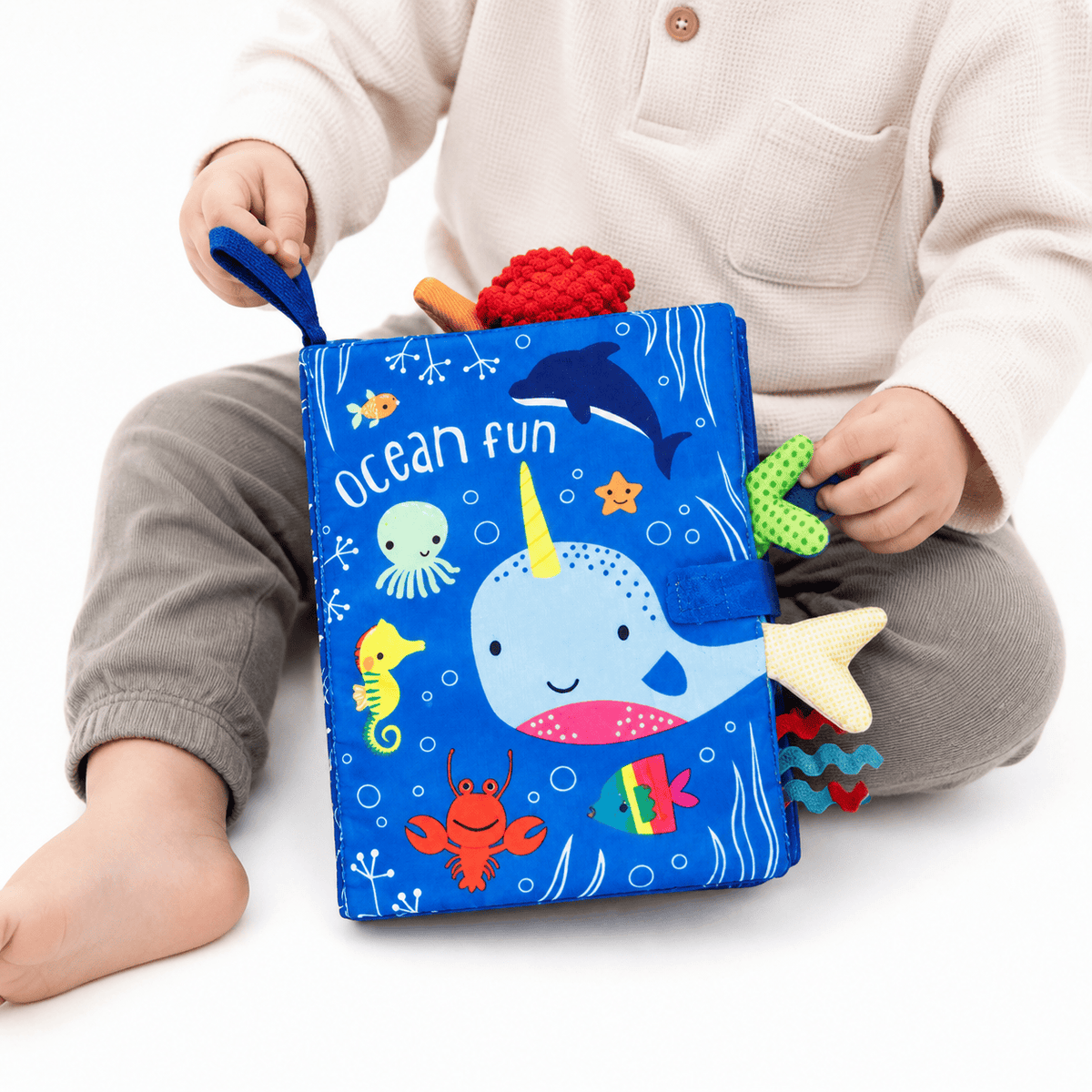 Ocean Sensory Cloth Book with Interactive Tabs for Babies