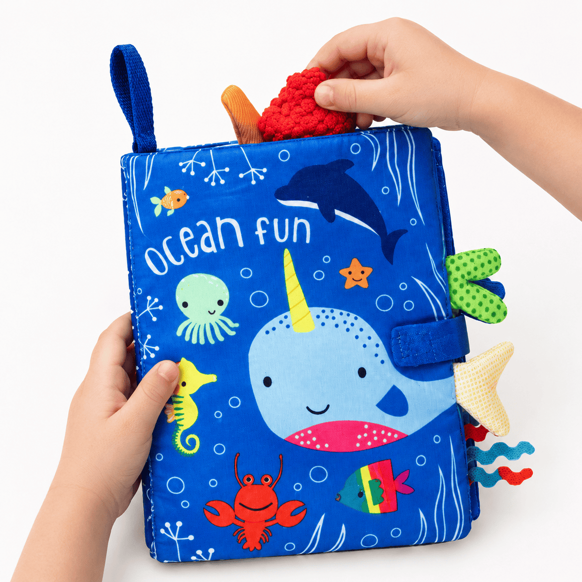 Ocean Sensory Cloth Book with Interactive Tabs for Babies