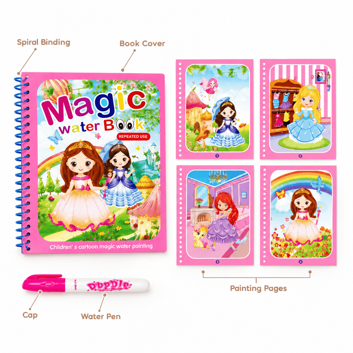 Reusable Princess Water Coloring Book for Creative Toddlers