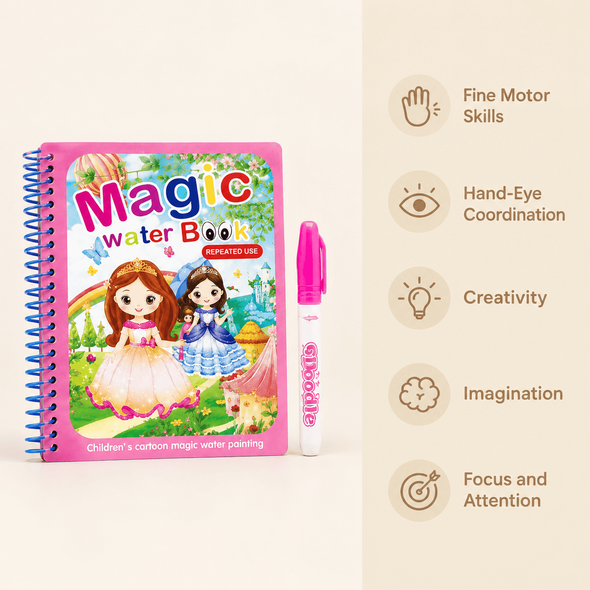 Reusable Princess Water Coloring Book for Creative Toddlers
