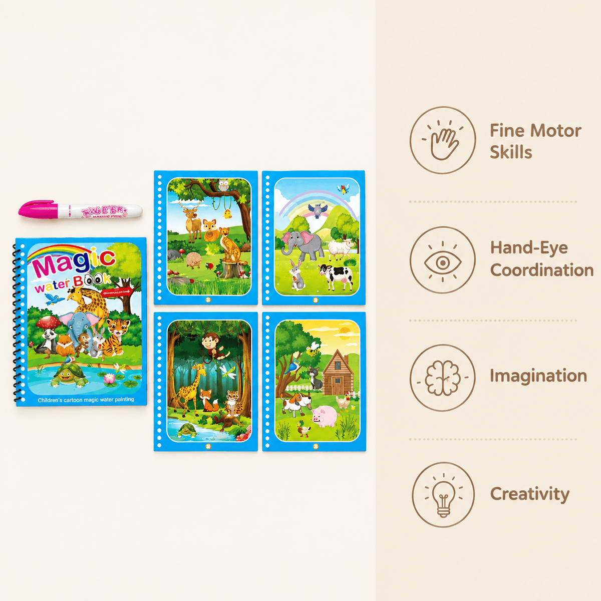 Reusable Water Coloring Book with Animal Illustrations for Toddlers