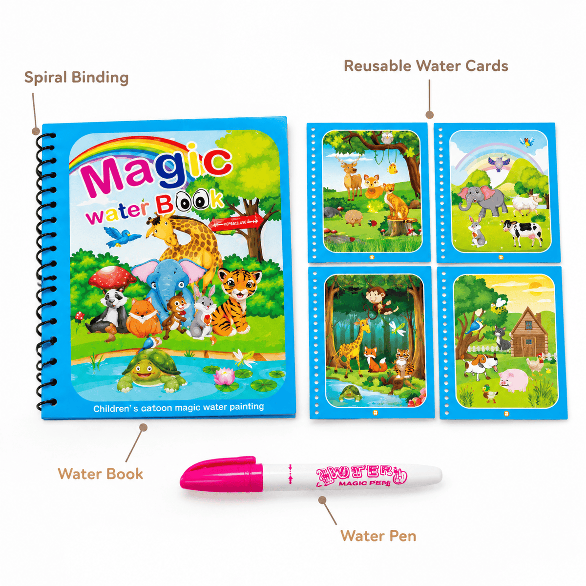 Reusable Water Coloring Book with Animal Illustrations for Toddlers