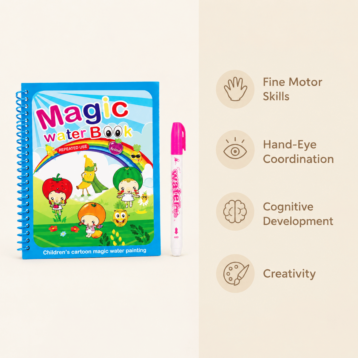 Reusable Water Coloring Book with Animal Themes for Toddlers