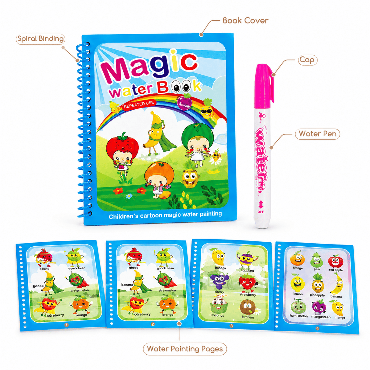 Reusable Water Coloring Book with Animal Themes for Toddlers
