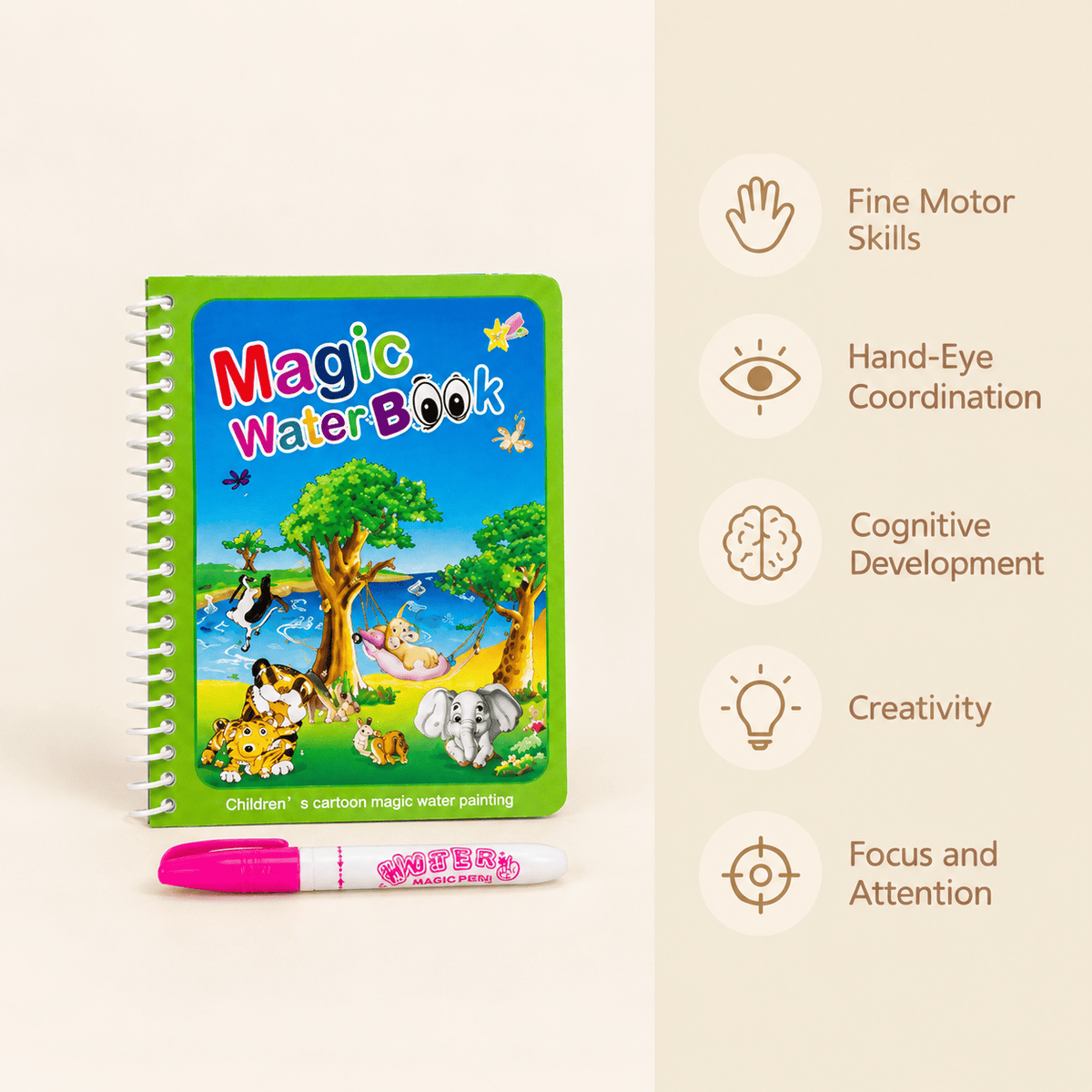 Reusable Water Coloring Book with Animals for Toddlers and Kids