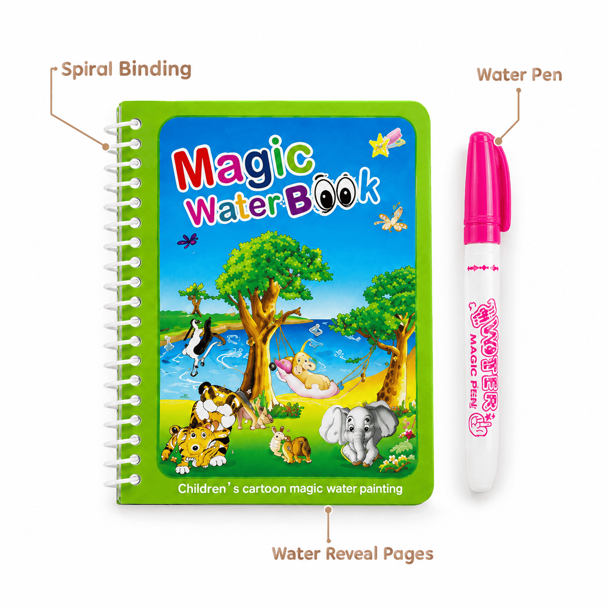 Reusable Water Coloring Book with Animals for Toddlers and Kids