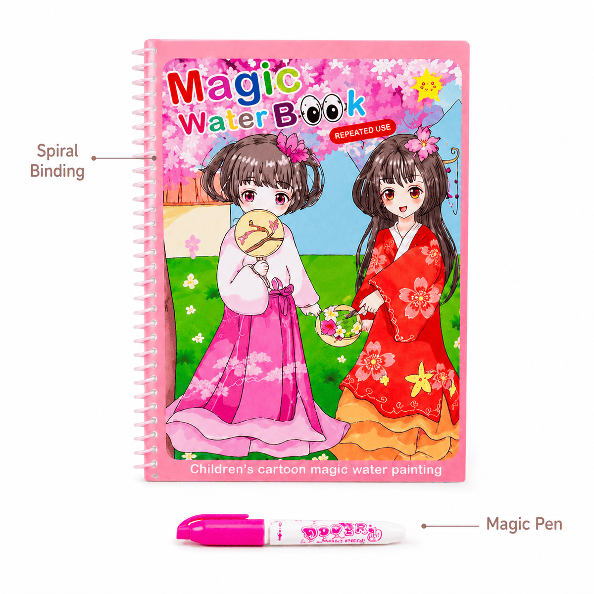 Reusable Water Coloring Book with Asian Designs for Toddlers