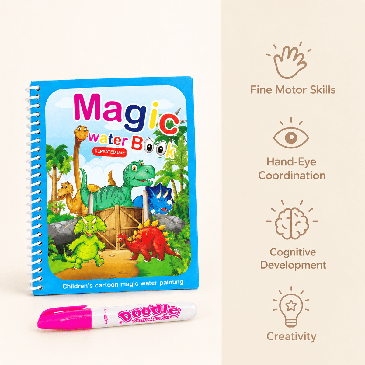 Reusable Water Coloring Book with Dinosaurs for Toddlers and Kids