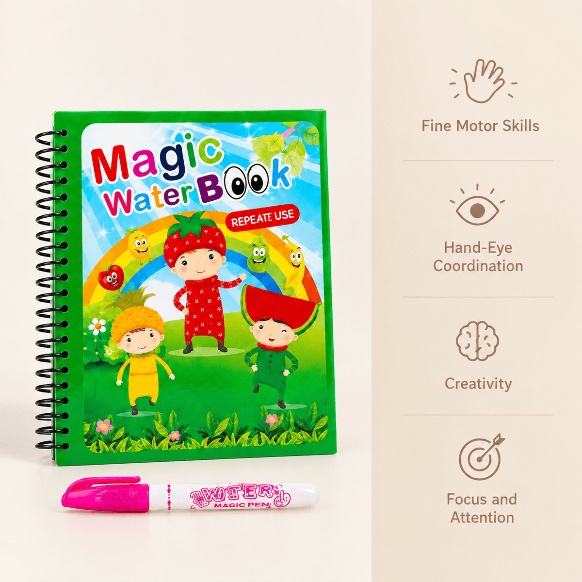 Reusable Water Coloring Book with Fruit Theme for Toddlers