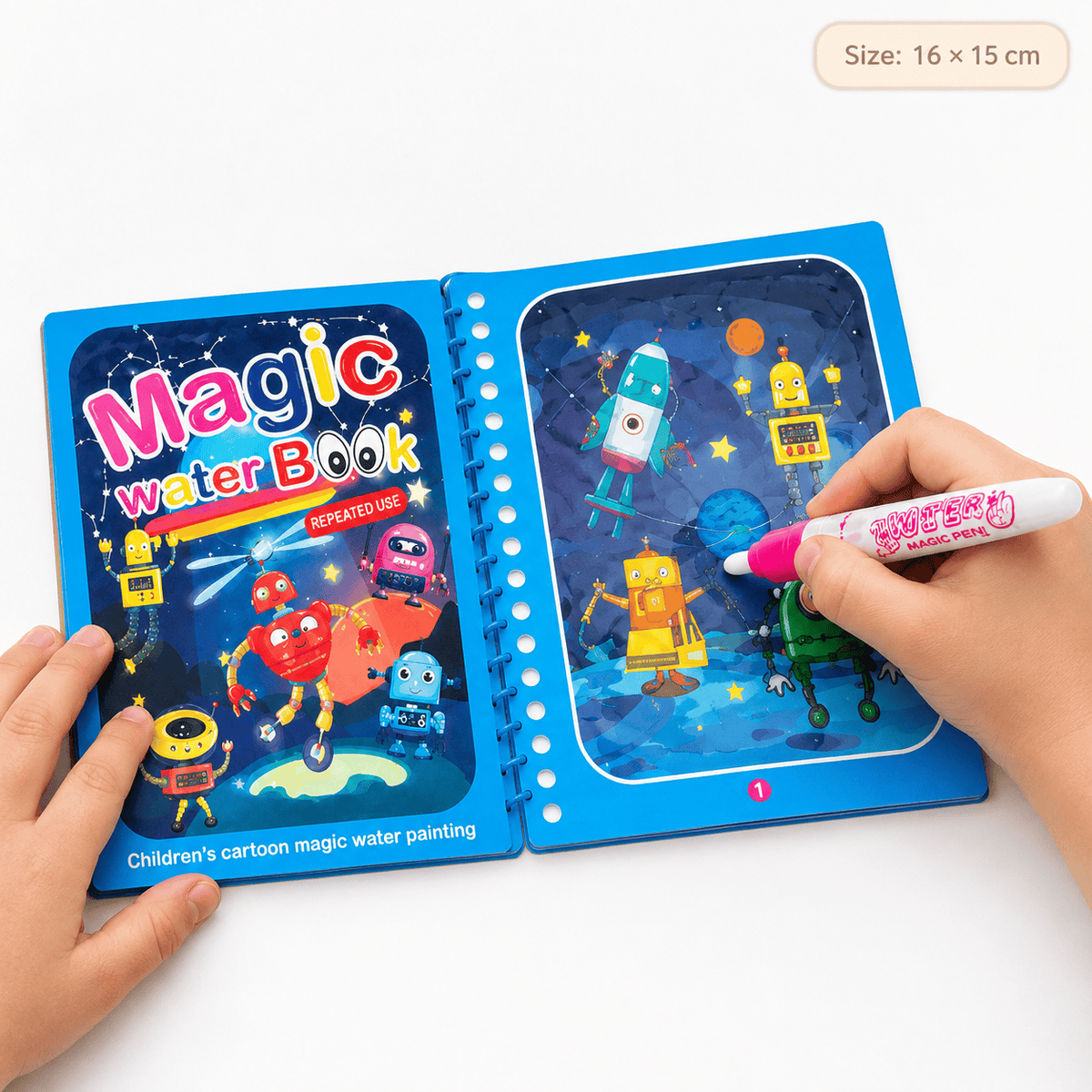 Reusable Water Coloring Book with Robot Theme for Toddlers