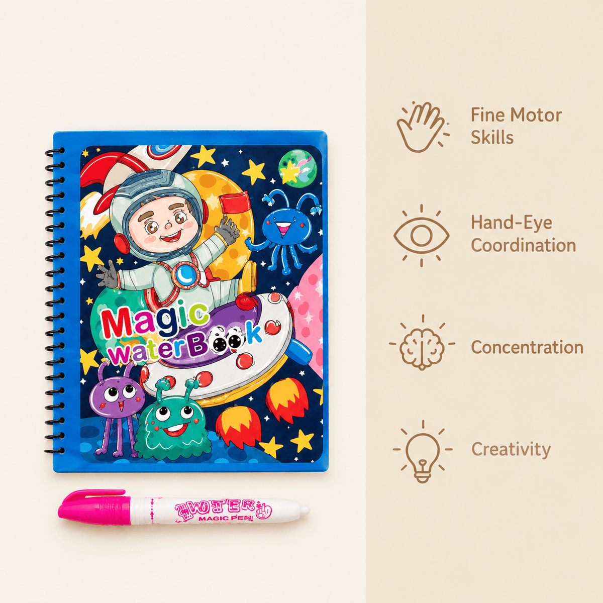 Reusable Water Coloring Book with Space Theme for Kids
