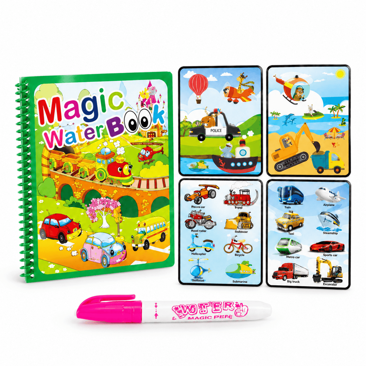 Reusable Water Coloring Book with Vehicles for Toddlers