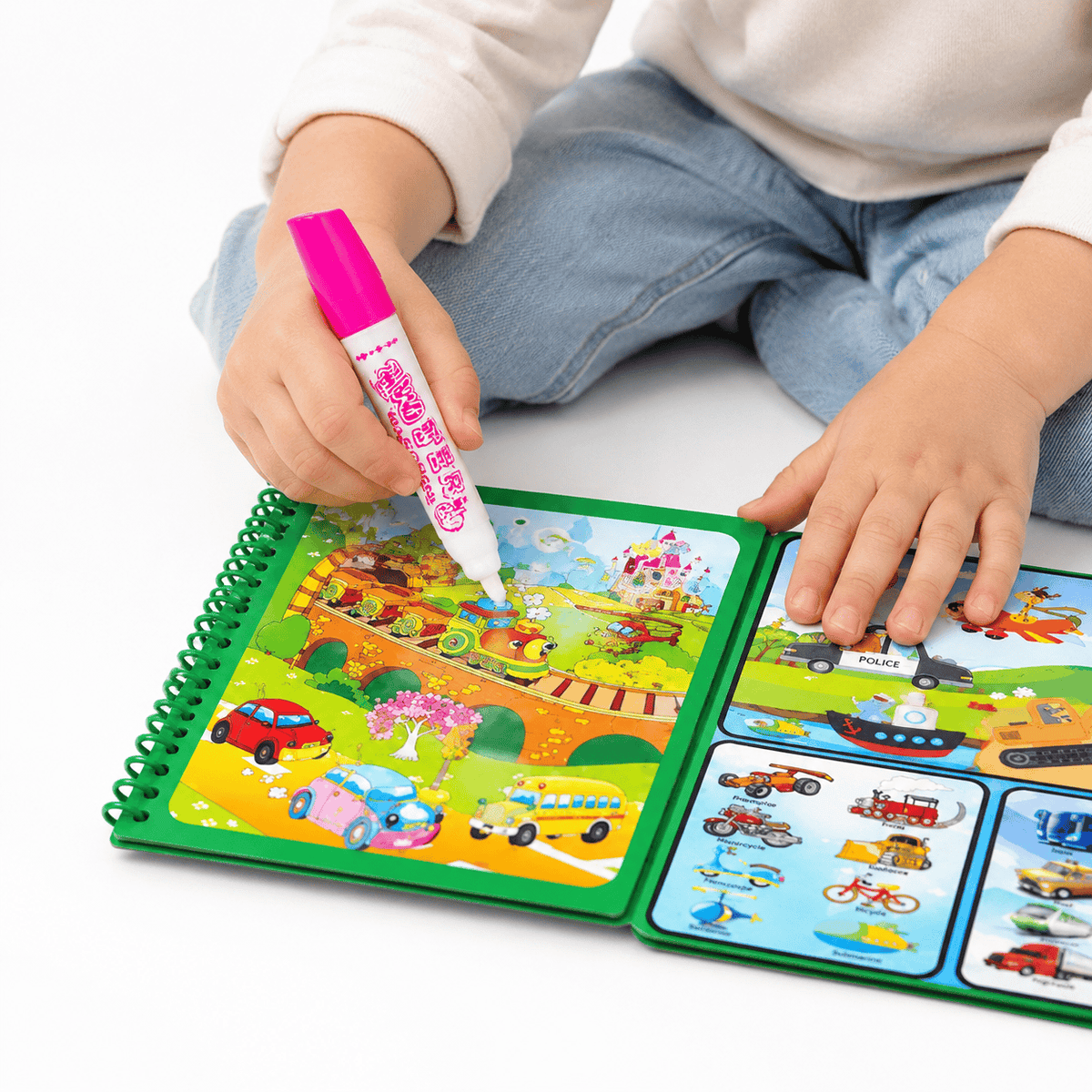 Reusable Water Coloring Book with Vehicles for Toddlers