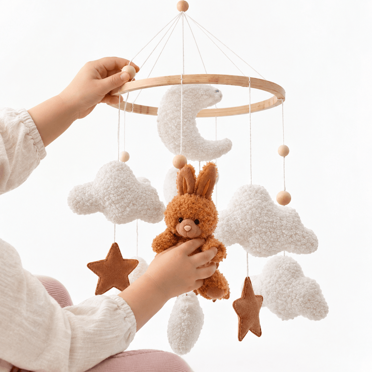 Soft Bunny Cloud Baby Crib Mobile for Visual Development