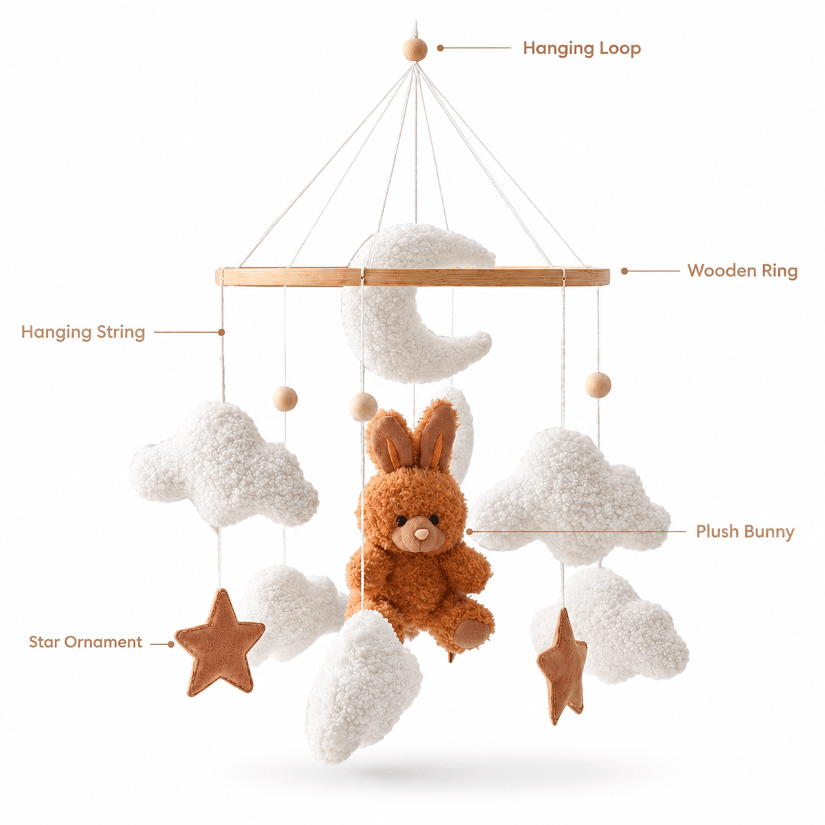 Soft Bunny Cloud Baby Crib Mobile for Visual Development