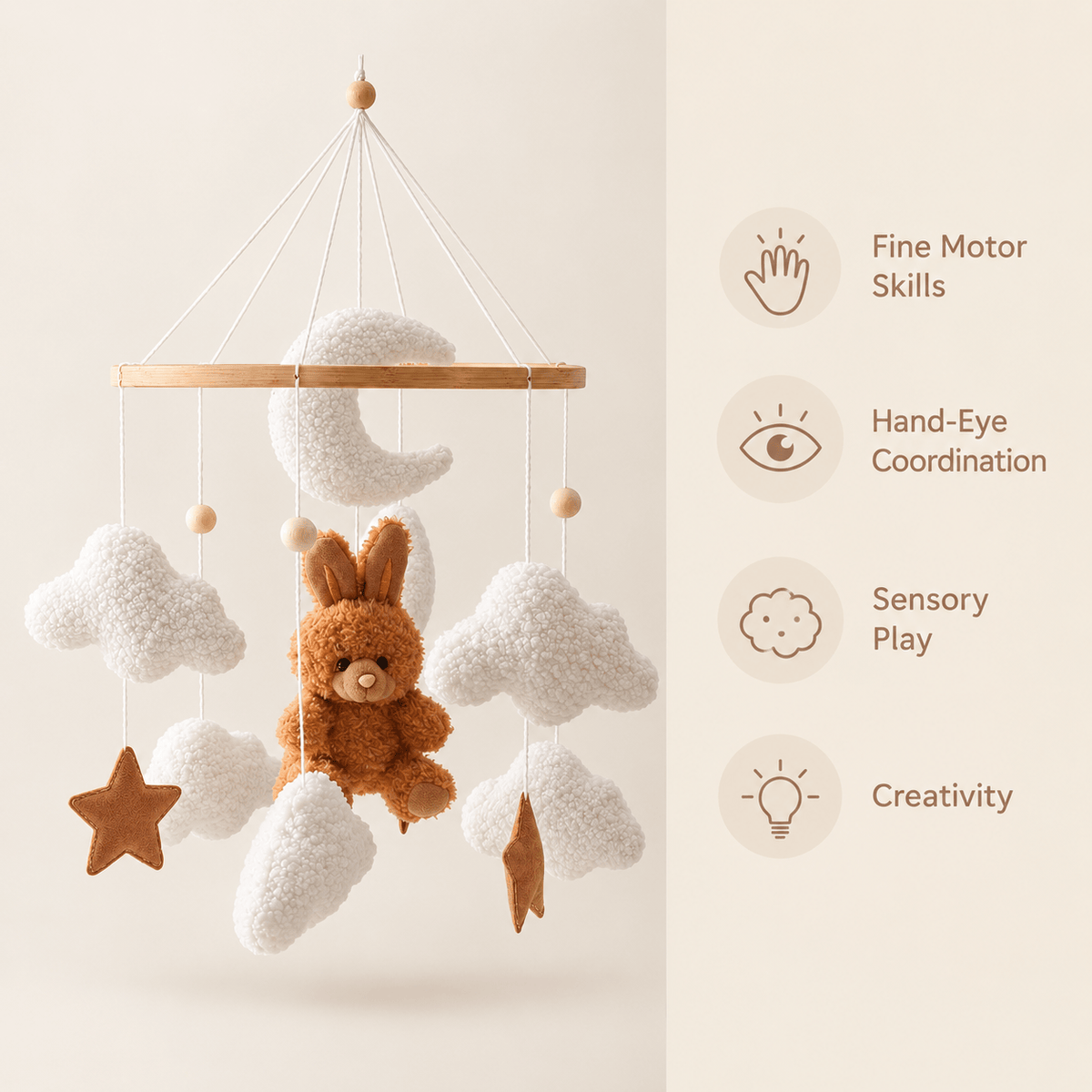 Soft Bunny Cloud Baby Crib Mobile for Visual Development