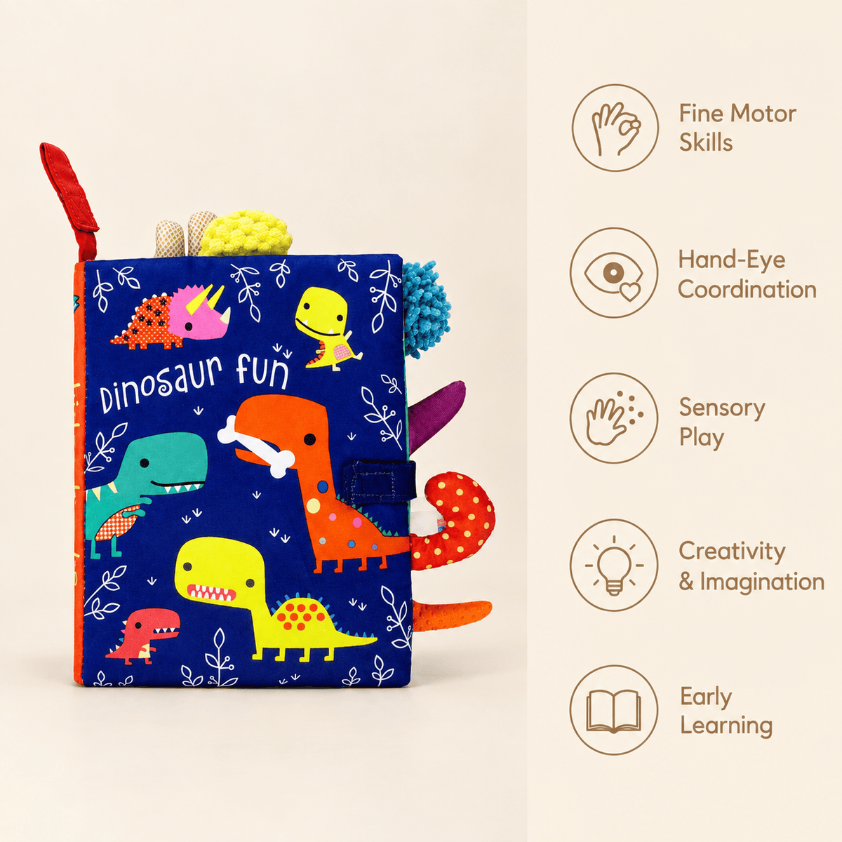 Soft Dinosaur Book for Babies | Montessori Sensory Fabric Book