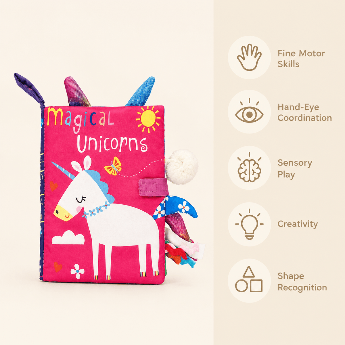 Soft Sensory Book with Unicorn Theme for Babies | Montessori Toy