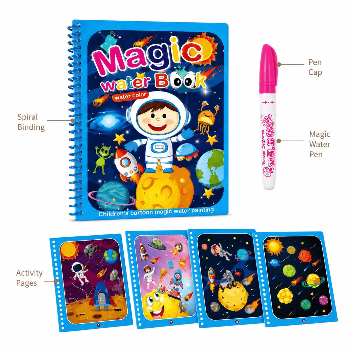 Space Water Reveal Coloring Book for Kids – Montessori Activity