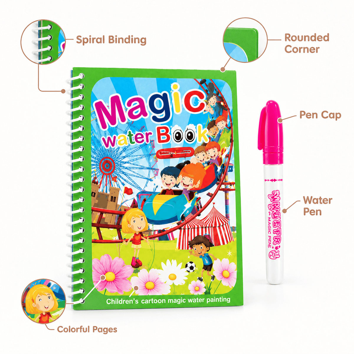 Water Painting Book with Amusement Park Scenes for Toddlers & Kids