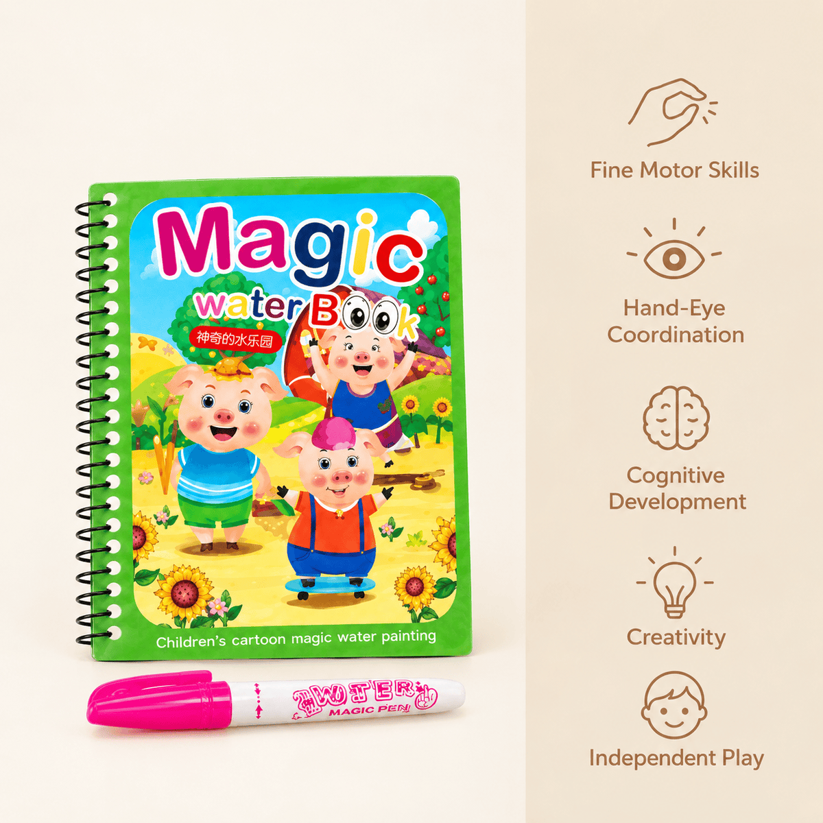 Water Painting Book with Magic Pen for Toddlers – Mess-Free Fun