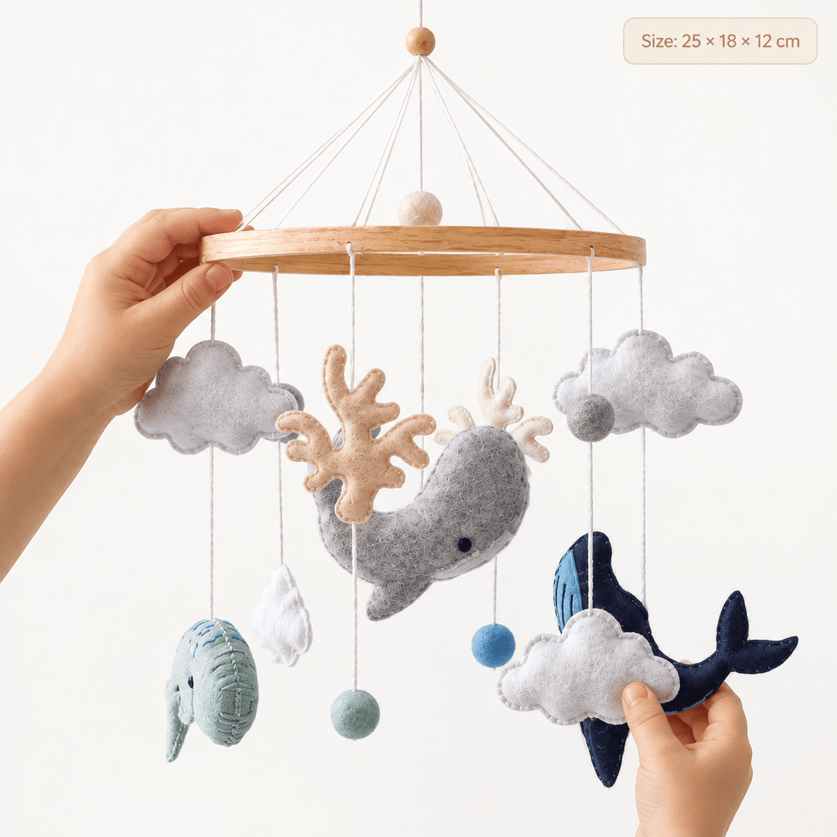 Whale Baby Mobile with Clouds & Ocean Theme for Nursery - Montessori