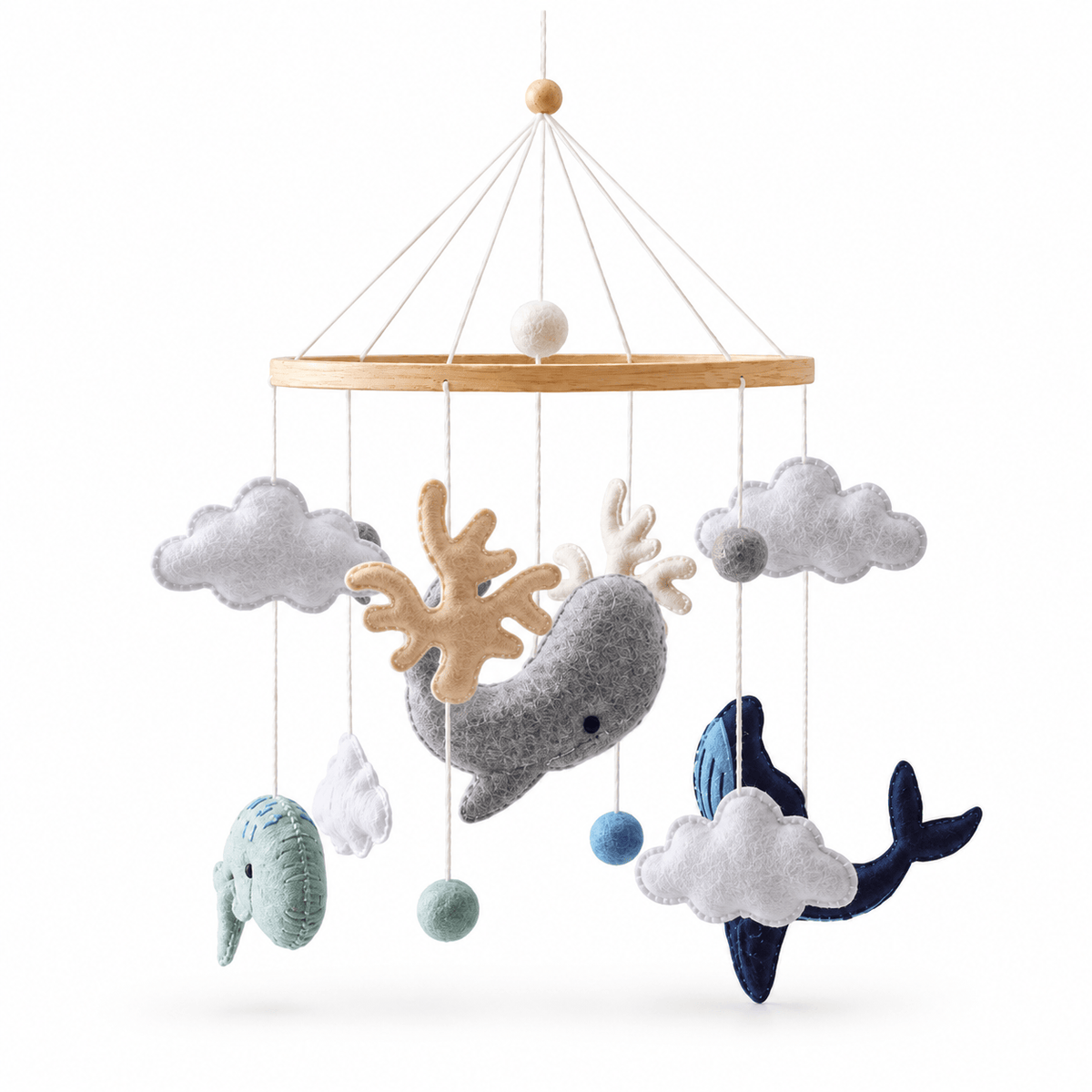 Whale Baby Mobile with Clouds & Ocean Theme for Nursery - Montessori