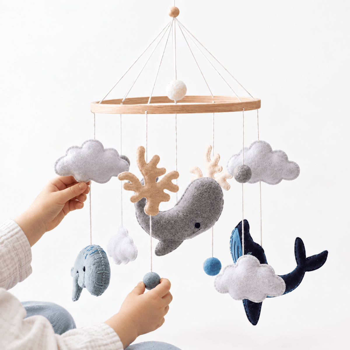 Whale Baby Mobile with Clouds & Ocean Theme for Nursery - Montessori